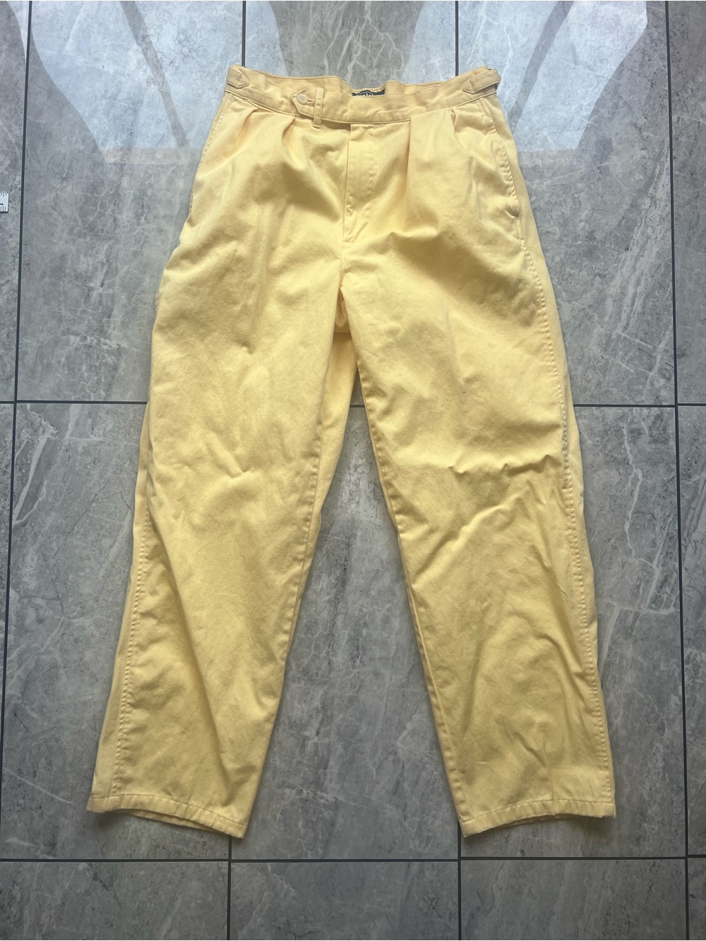 VTG Polo Ralph Lauren Yellow Pleated Chino Pants Side Tab Men 31Wx32L 100%Cotton